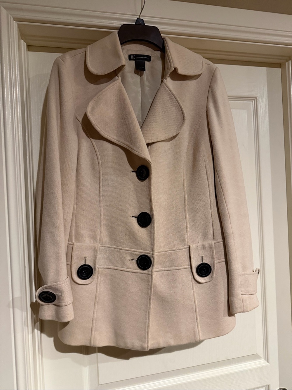 INC International Concepts Cream Peacoat with Black Buttons